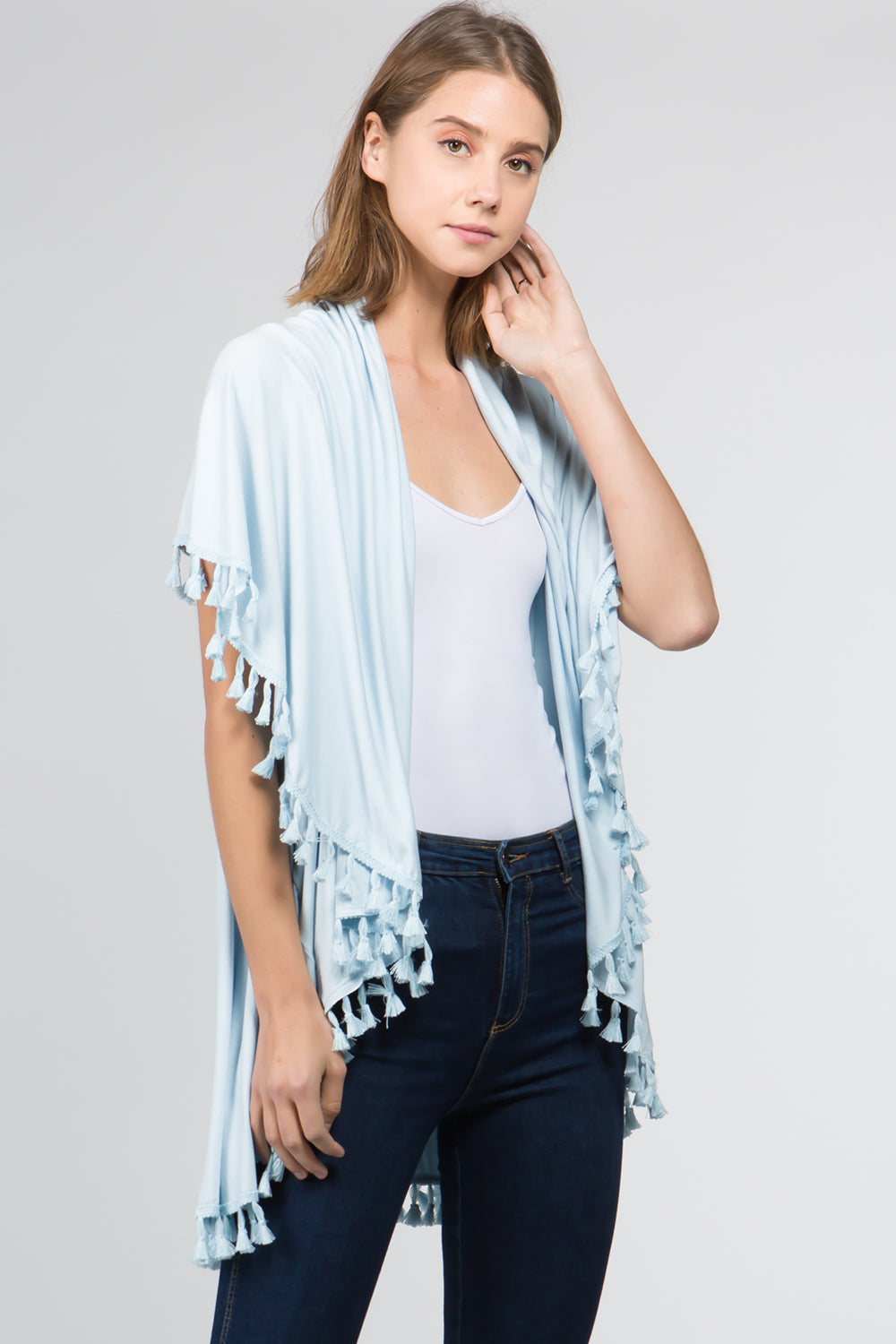 PN-511 solid color jersey vest with tassels