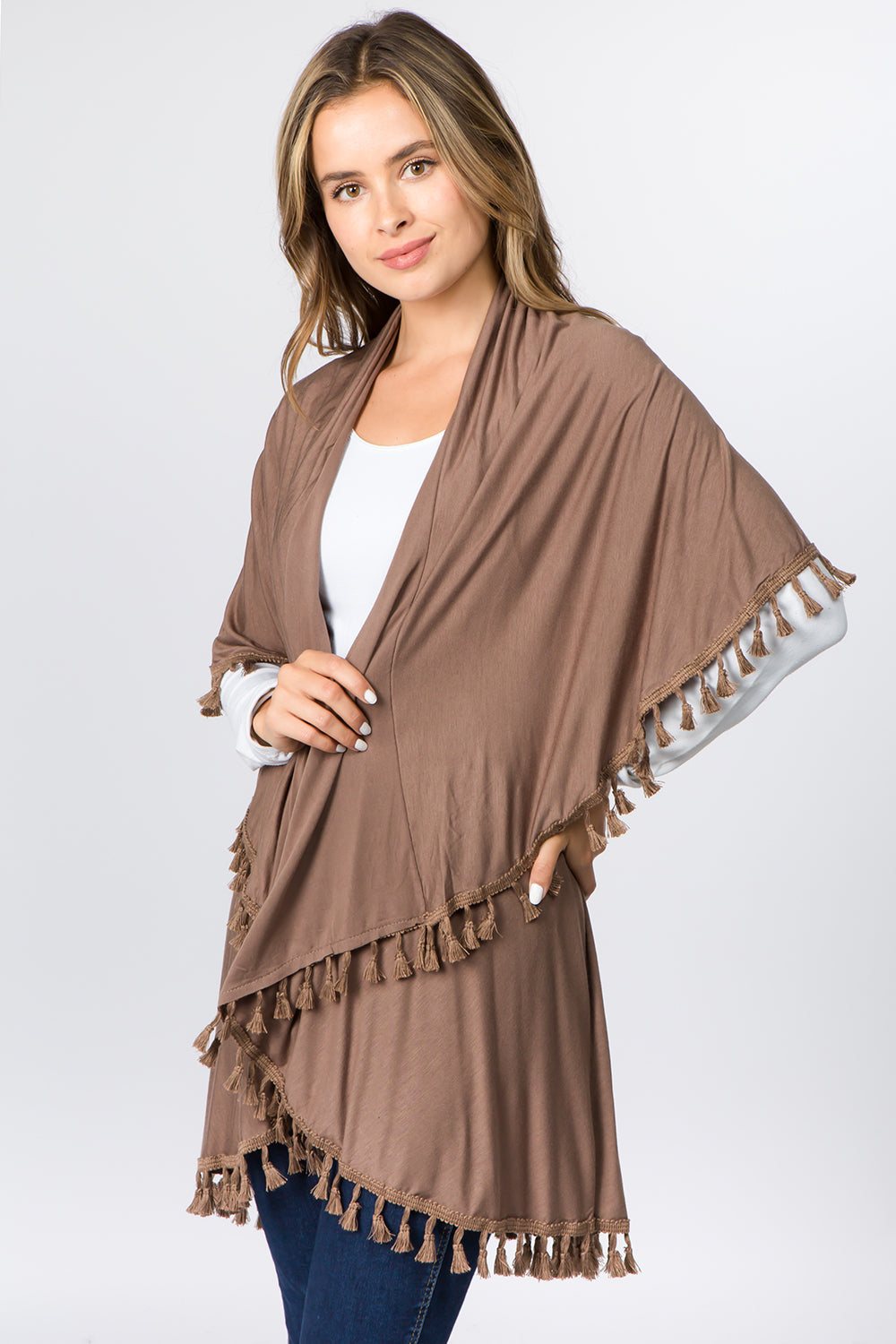 PN-511 solid color jersey vest with tassels