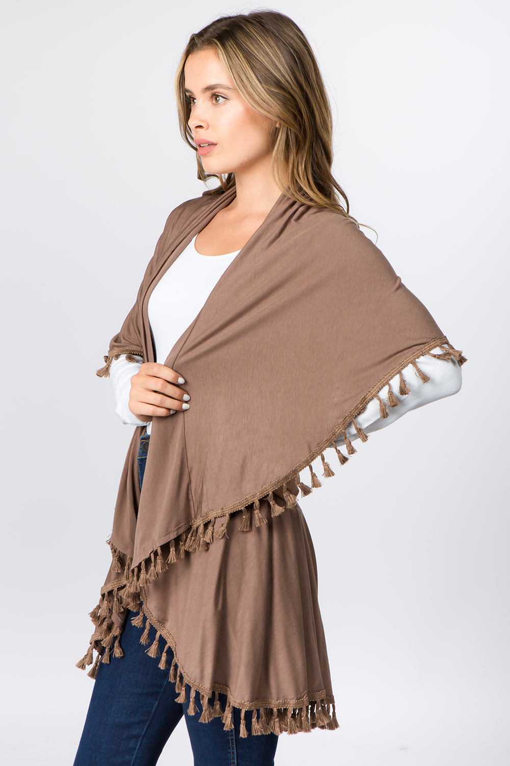 PN-511 solid color jersey vest with tassels
