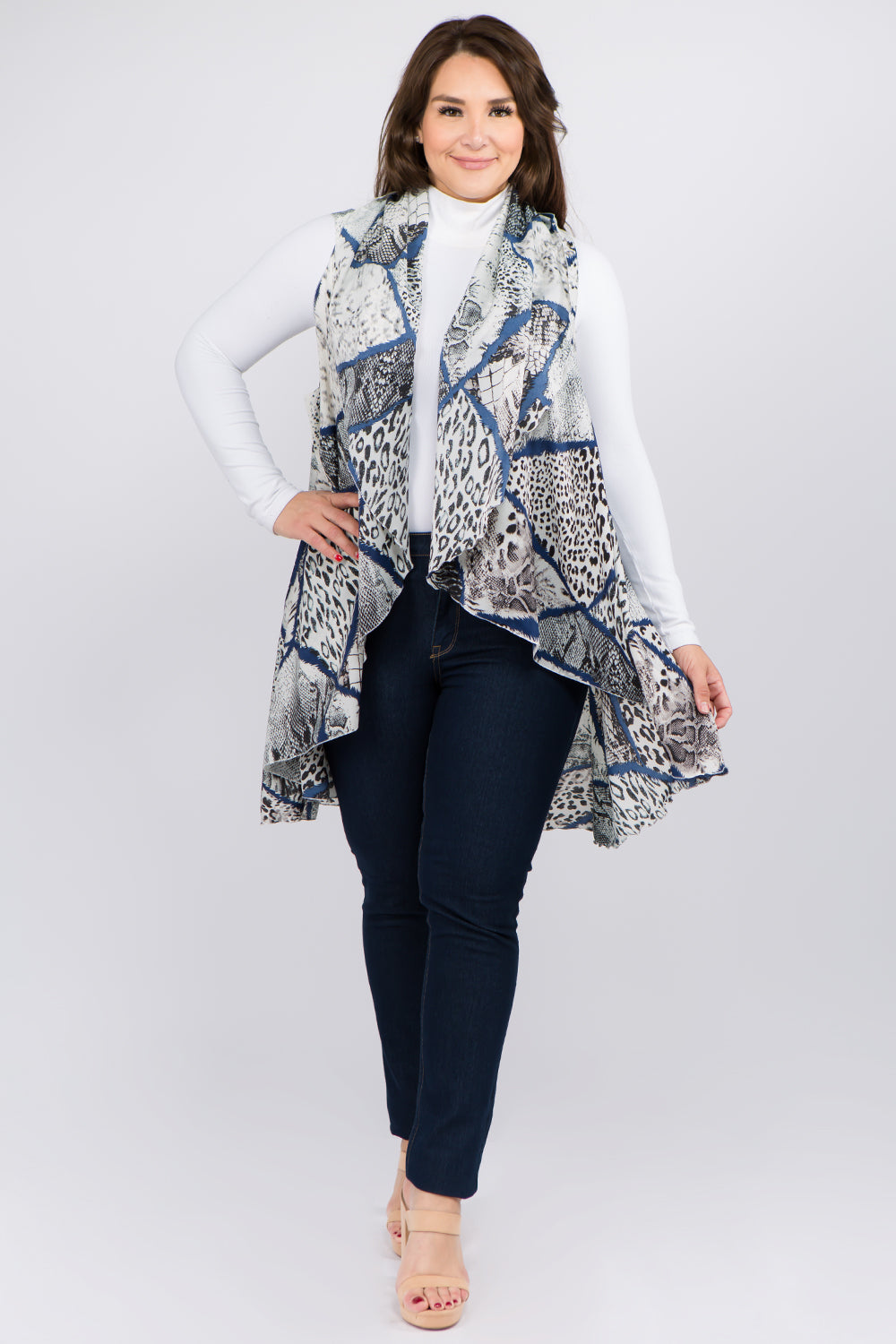 PN-96B6P multi animal print & line vest plus size