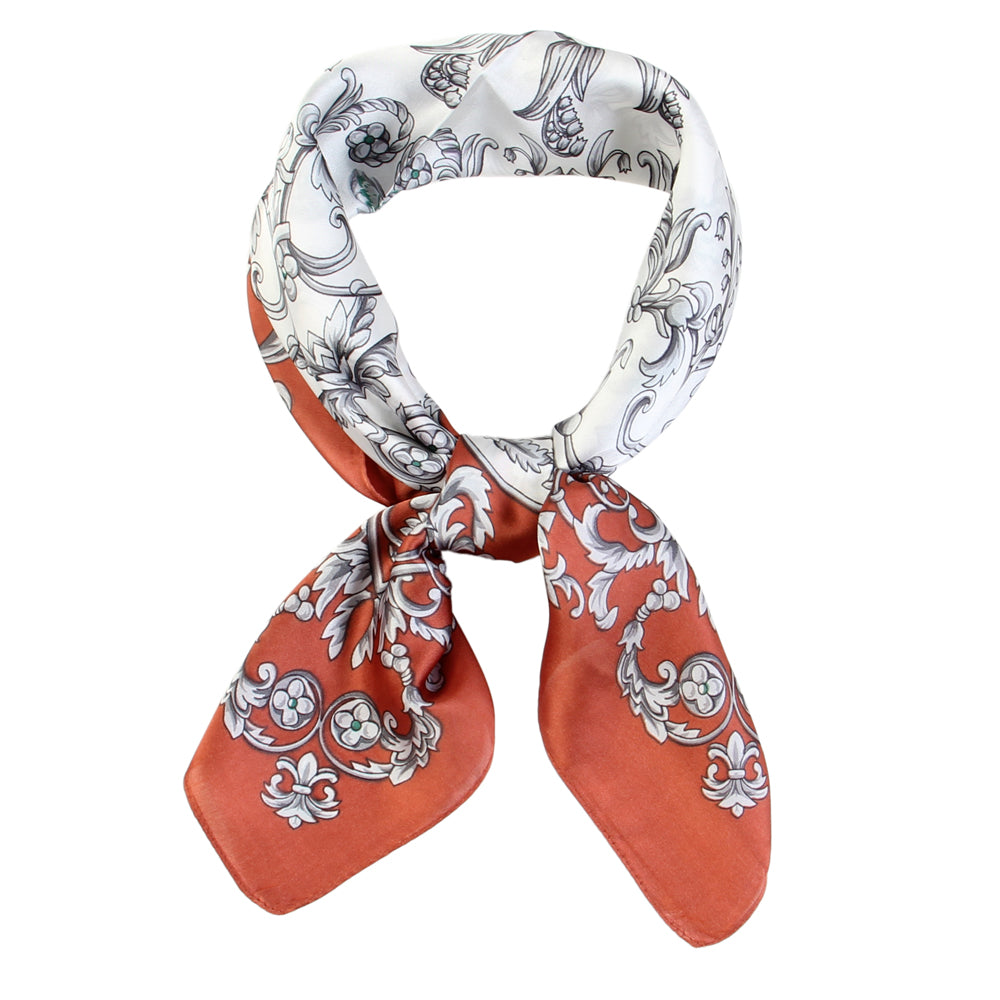 SS-3308 floral and border design silky square scarf