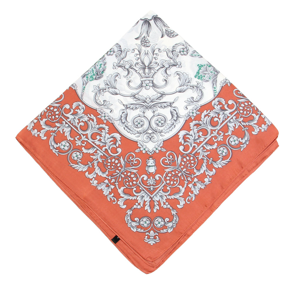 SS-3308 floral and border design silky square scarf