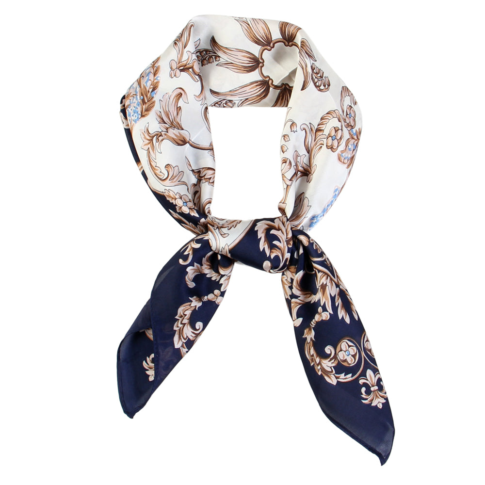 SS-3308 floral and border design silky square scarf