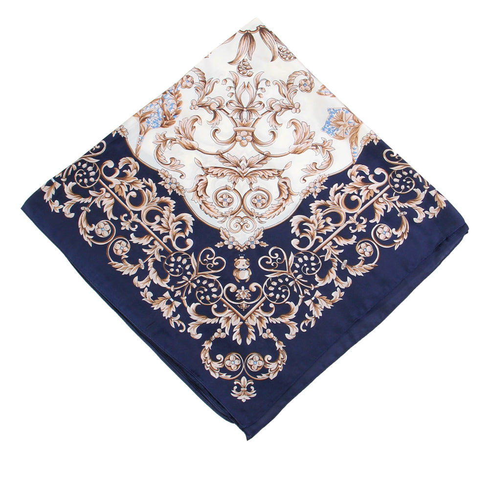 SS-3308 floral and border design silky square scarf