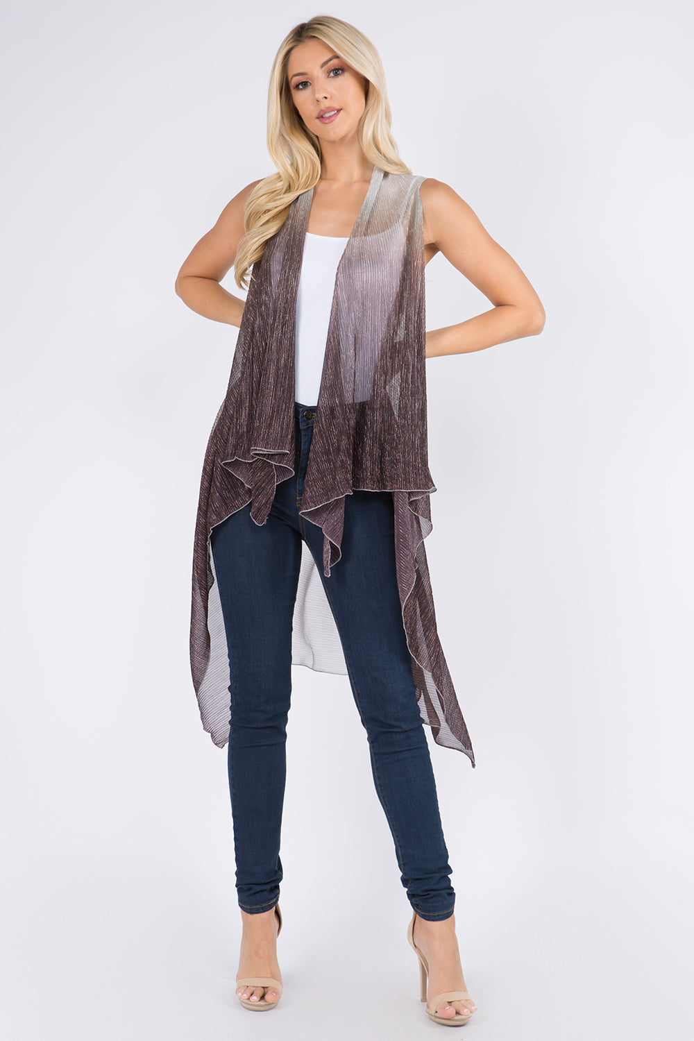 VP-8102 ombre metallic pleated vest