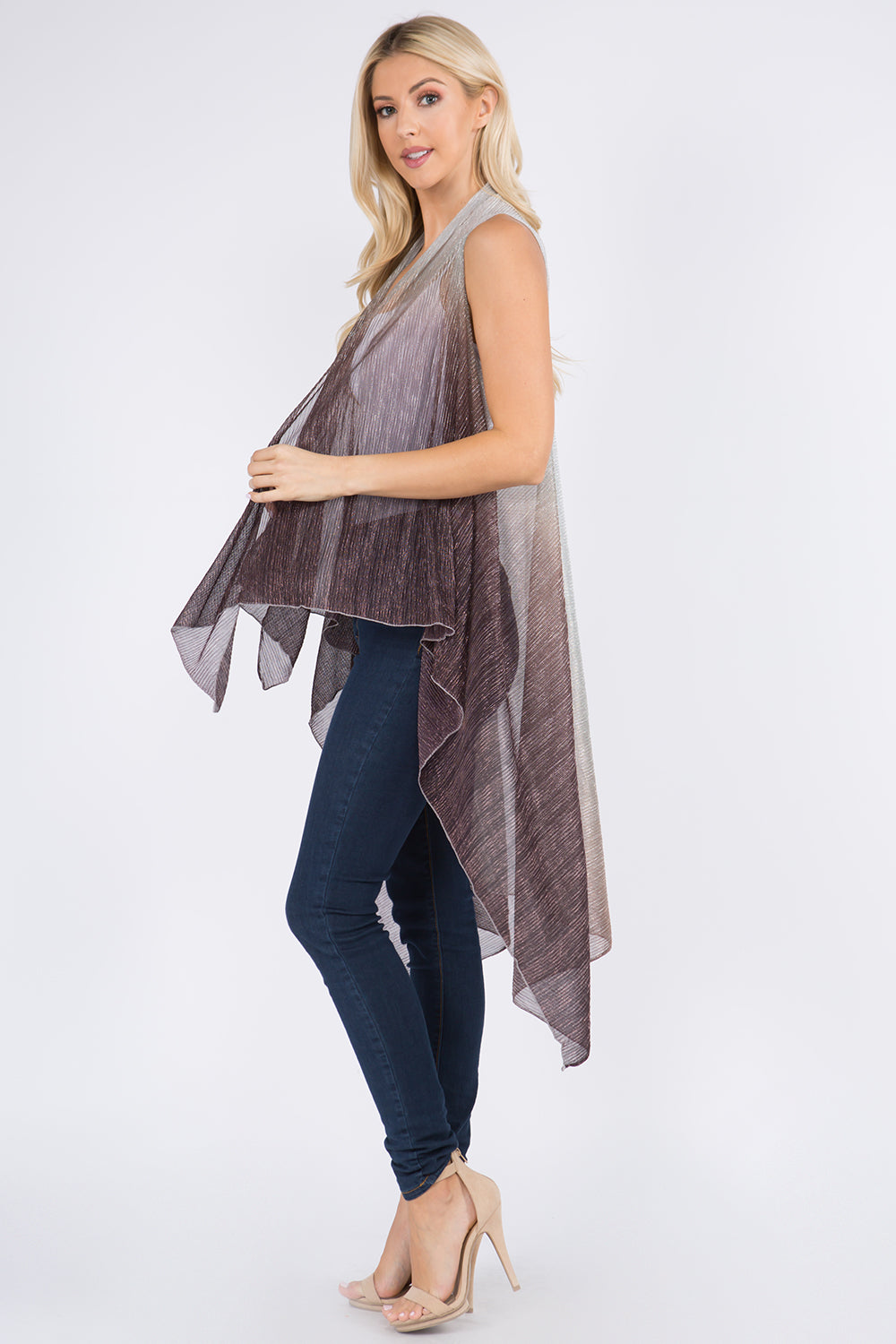 VP-8102 ombre metallic pleated vest