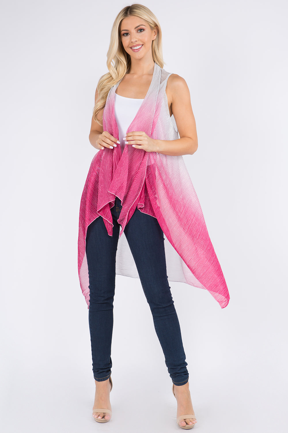 VP-8102 ombre metallic pleated vest