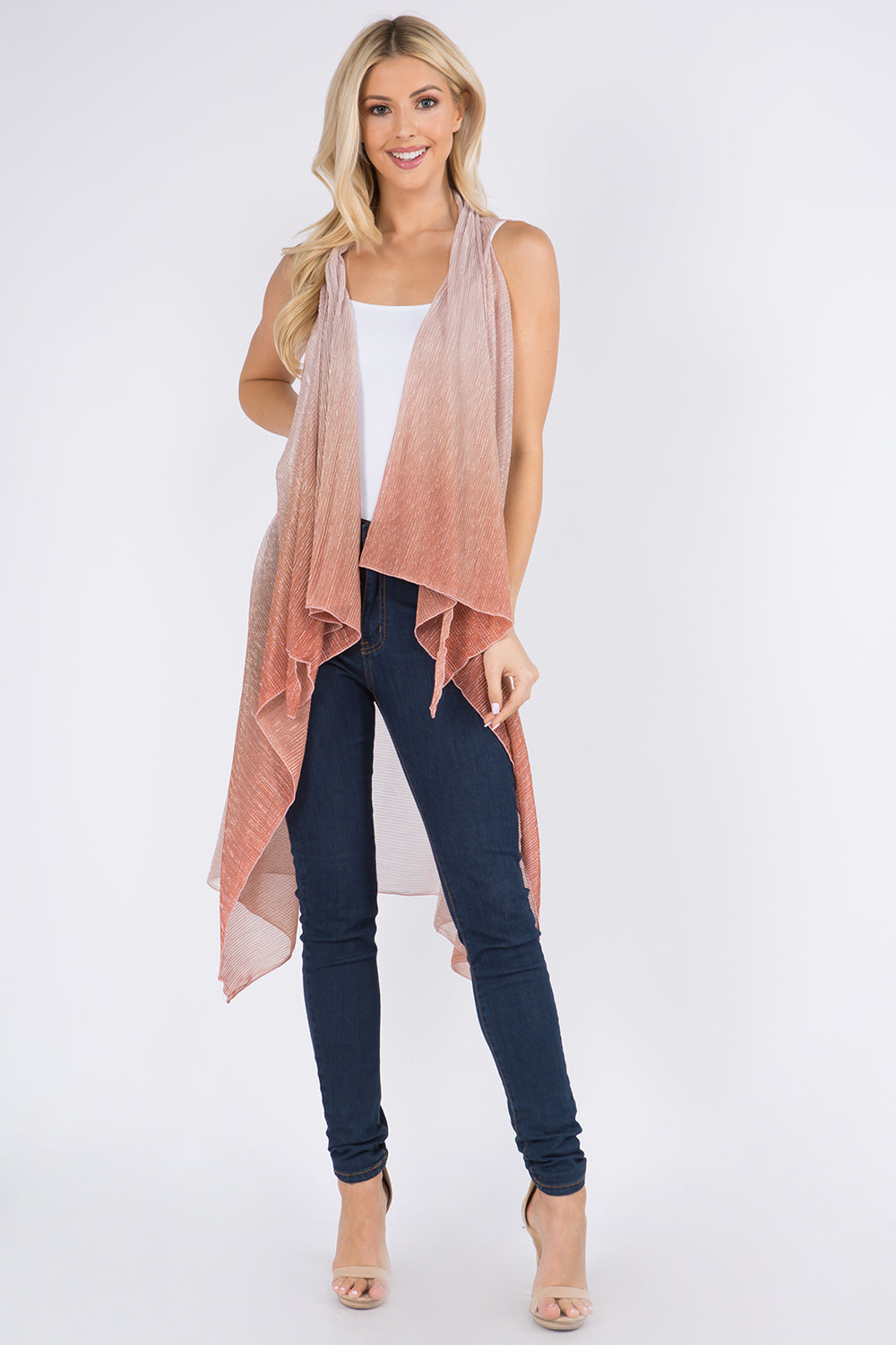 VP-8102 ombre metallic pleated vest