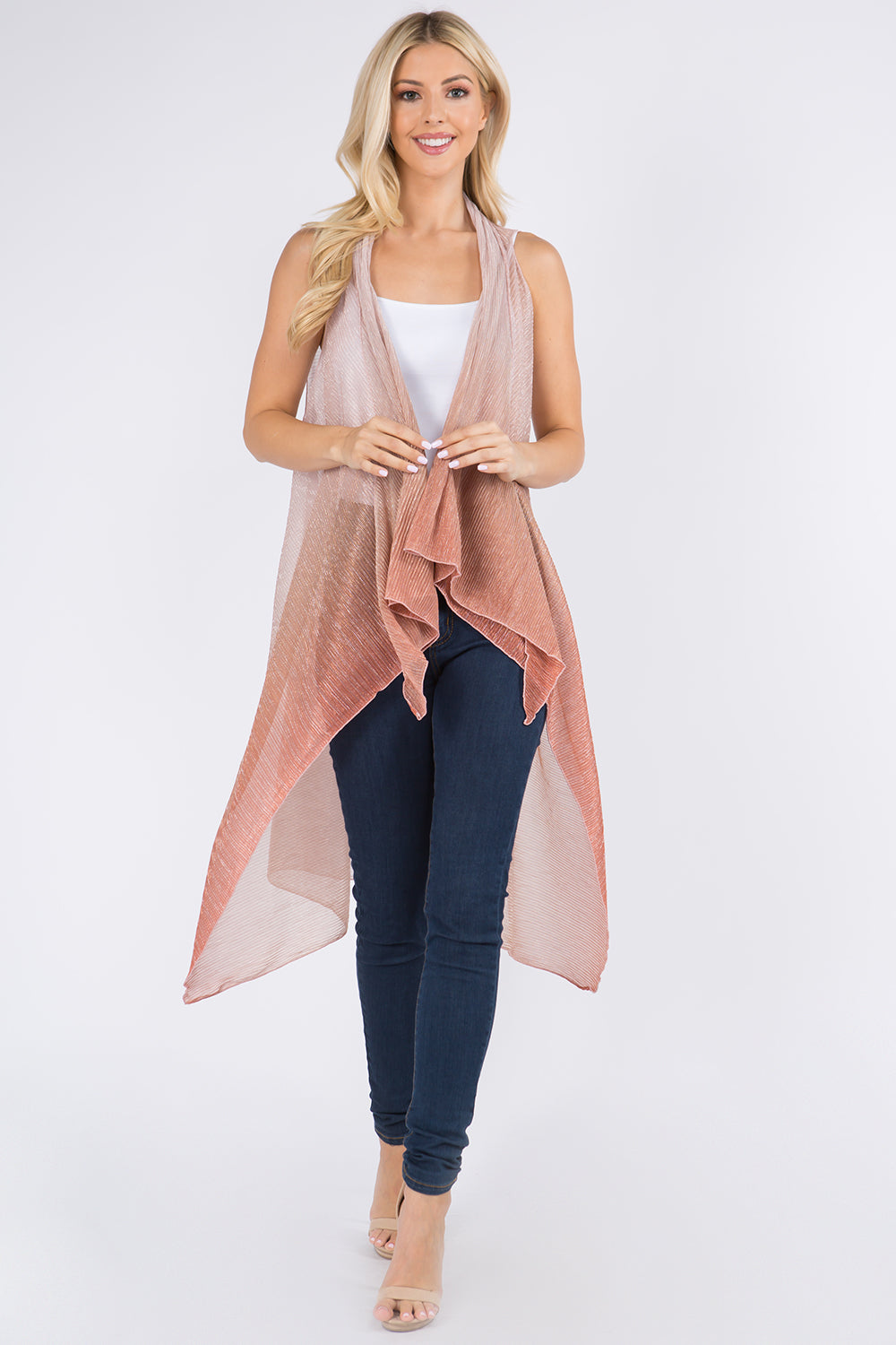 VP-8102 ombre metallic pleated vest