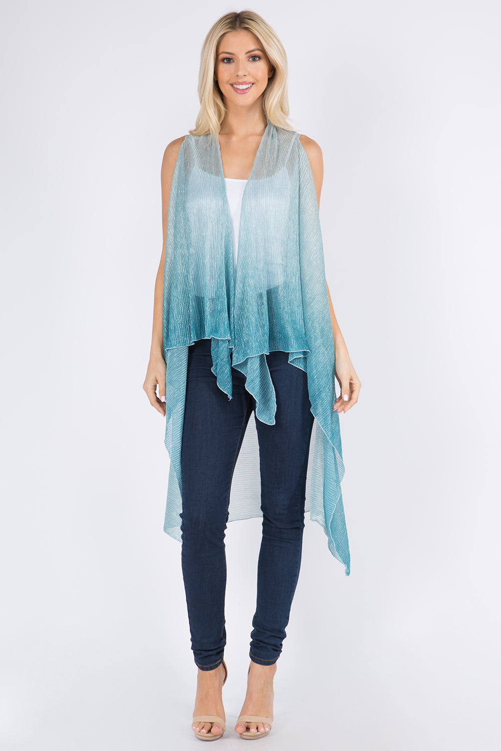 VP-8102 ombre metallic pleated vest