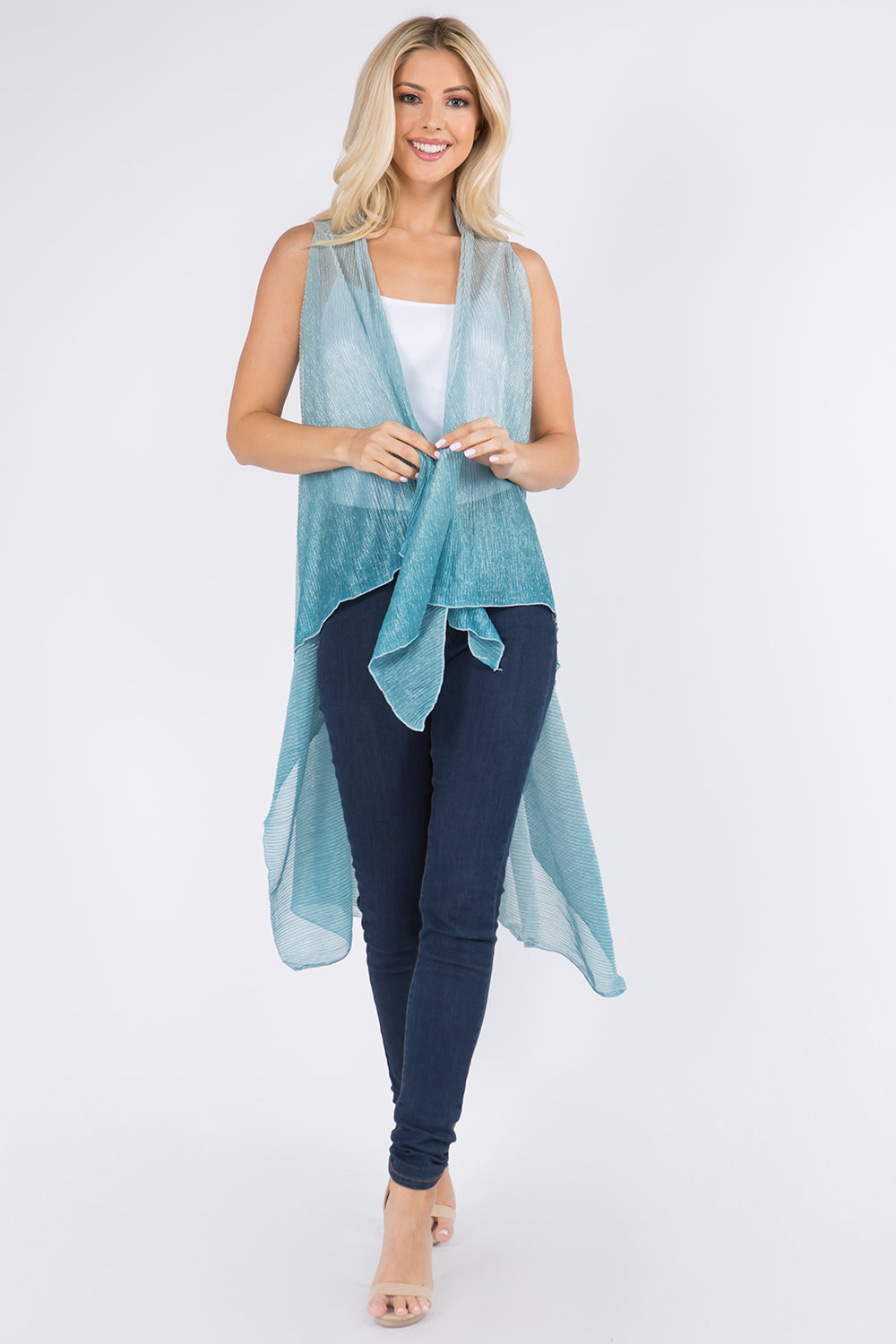 VP-8102 ombre metallic pleated vest