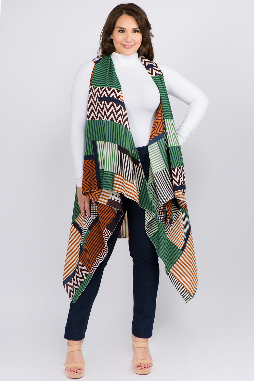 VP-92B8P zigzag stripe design vest plus size