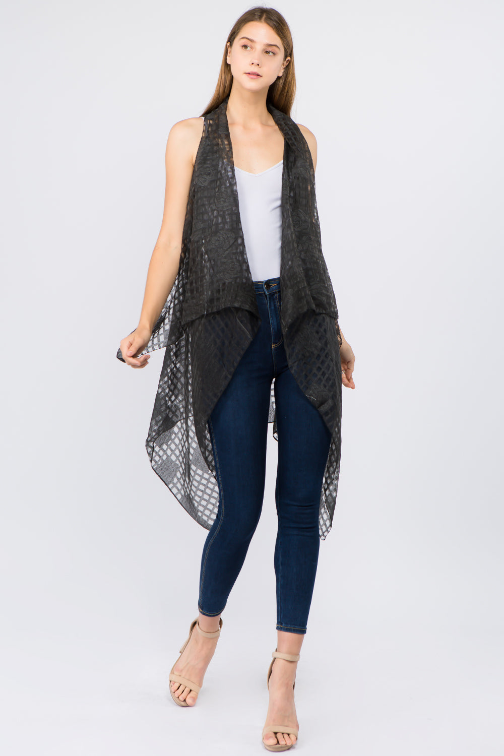 VP-9511 see through line floral design vest