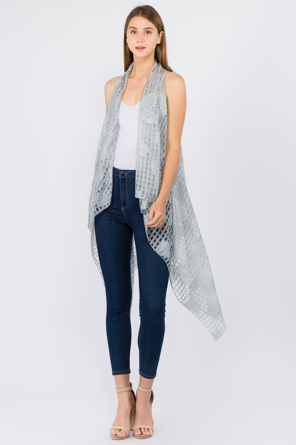 VP-9511 see through line floral design vest