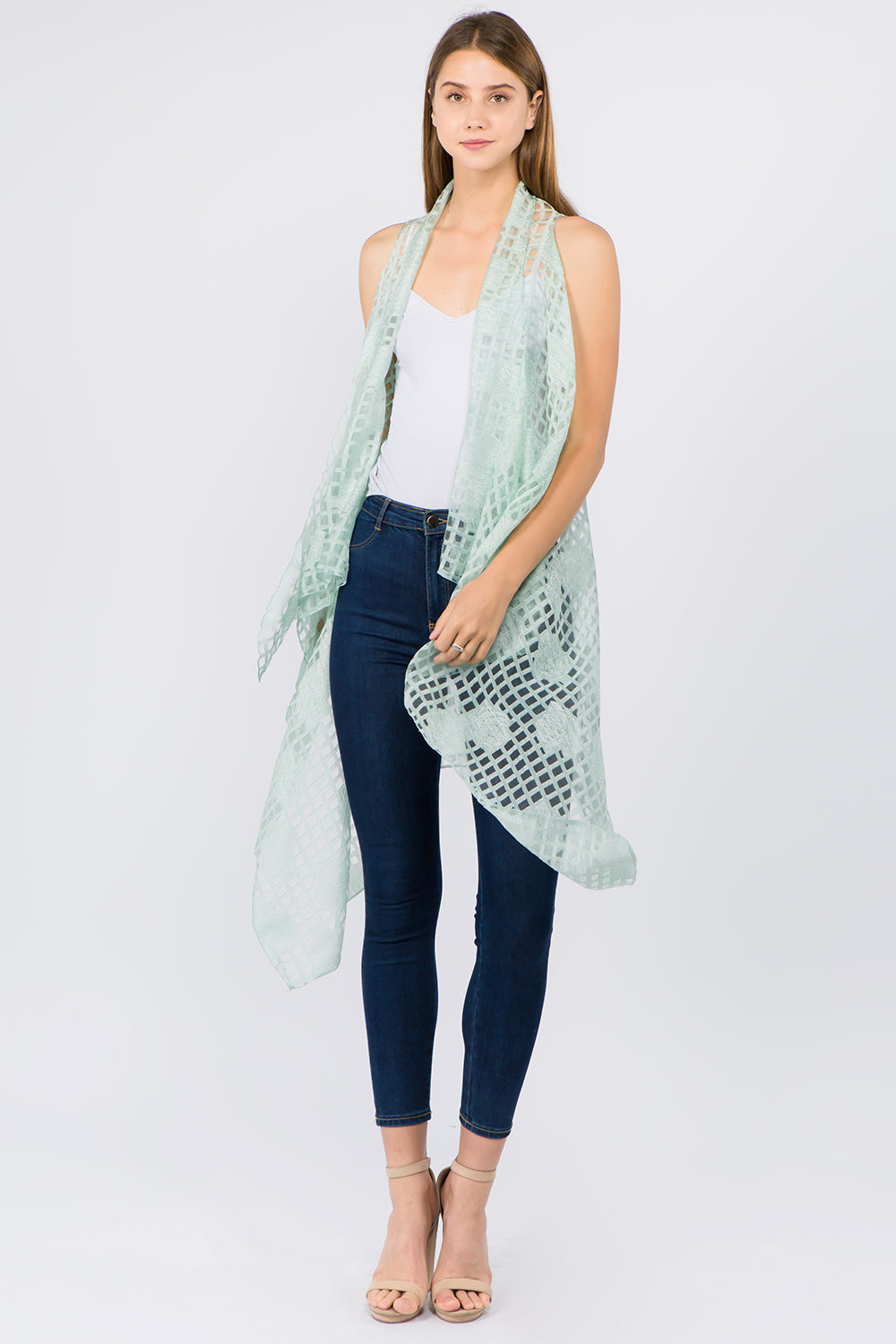 VP-9511 see through line floral design vest