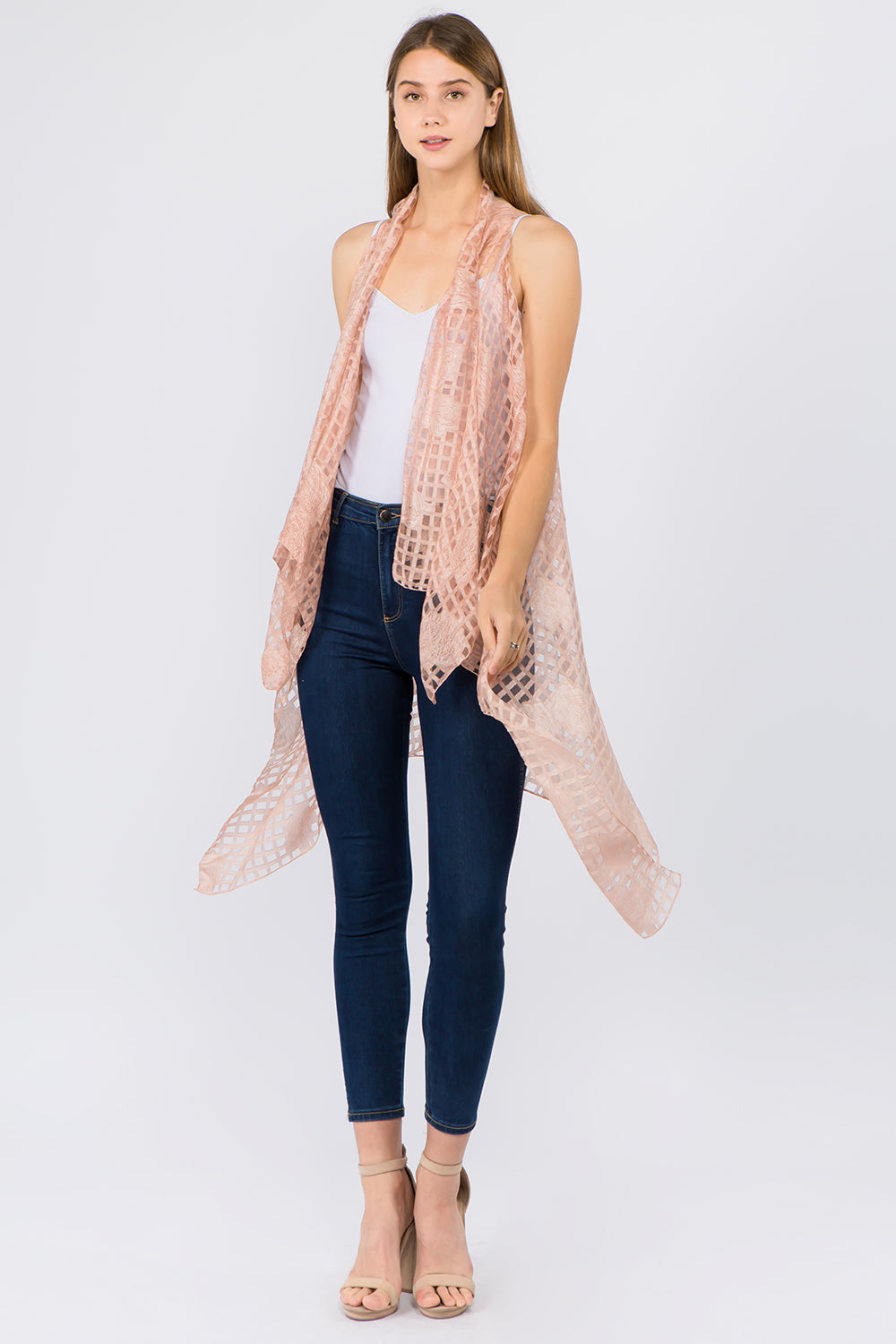 VP-9511 see through line floral design vest