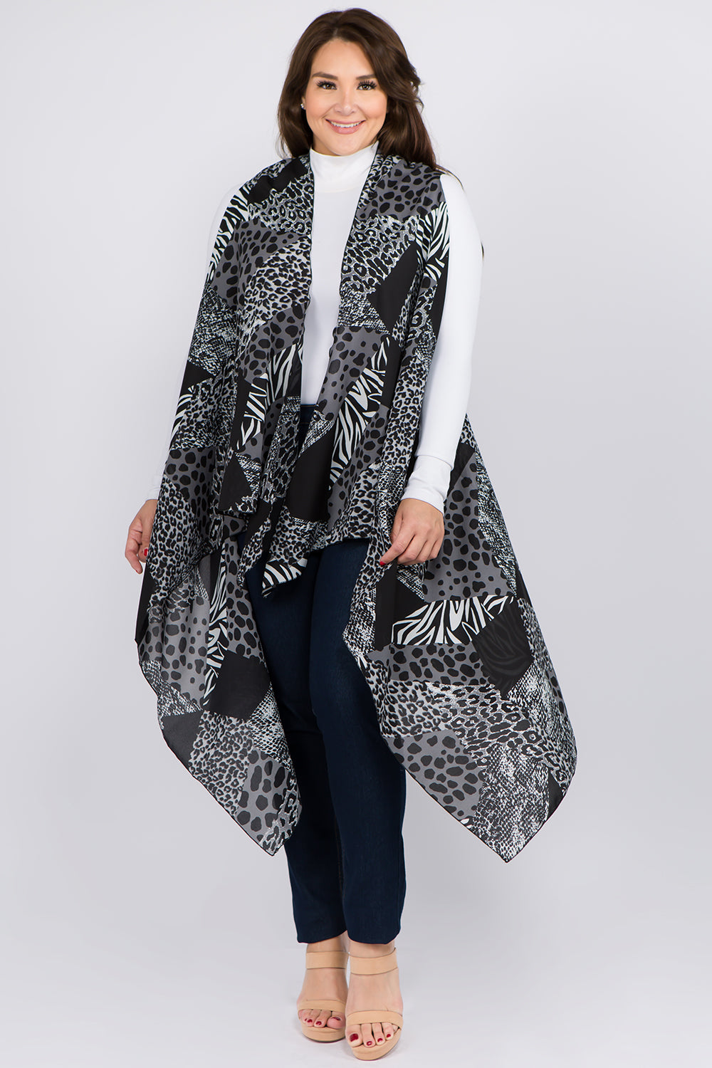 VP-95B4P multi animal patchwork design vest plus size