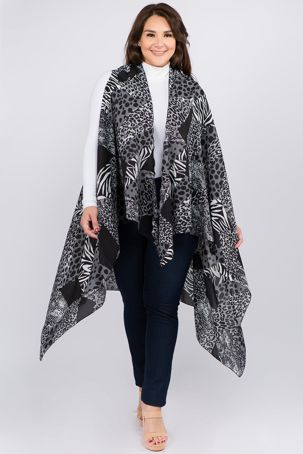 VP-95B4P multi animal patchwork design vest plus size