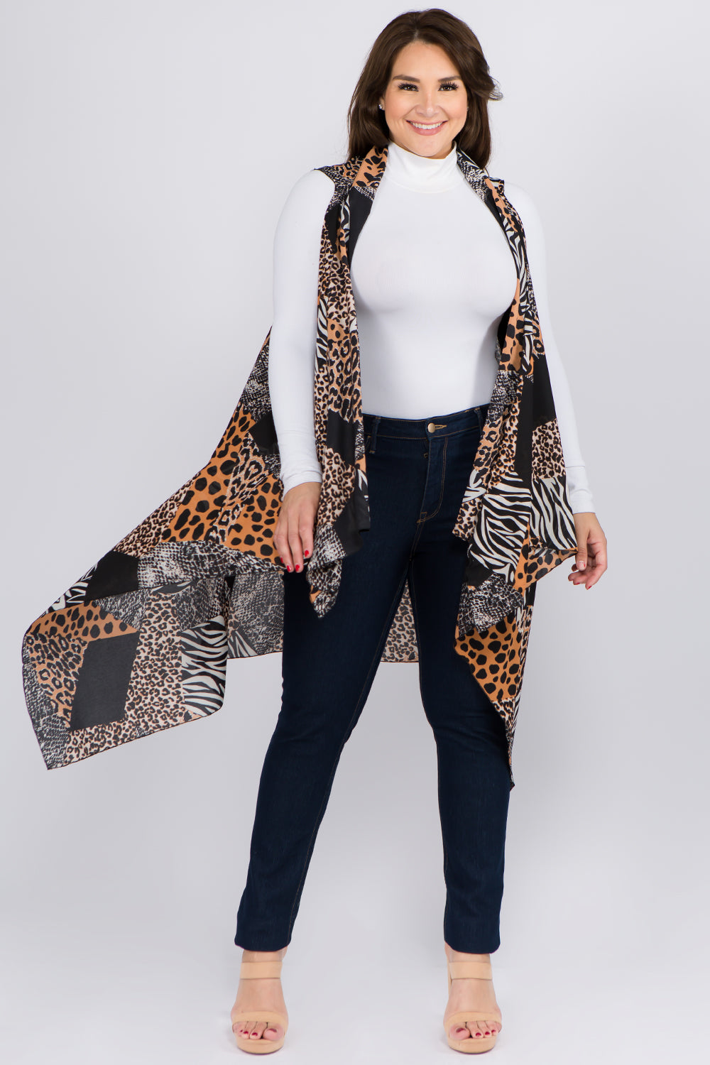 VP-95B4P multi animal patchwork design vest plus size