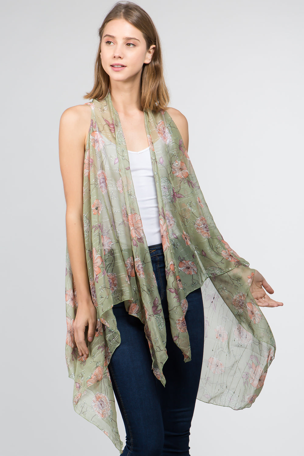 VP-9701 floral vest with hint of metallic