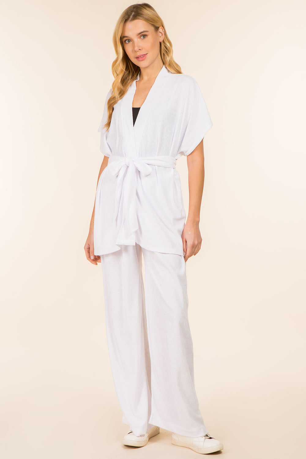 WP-4145 solid color terry kimono