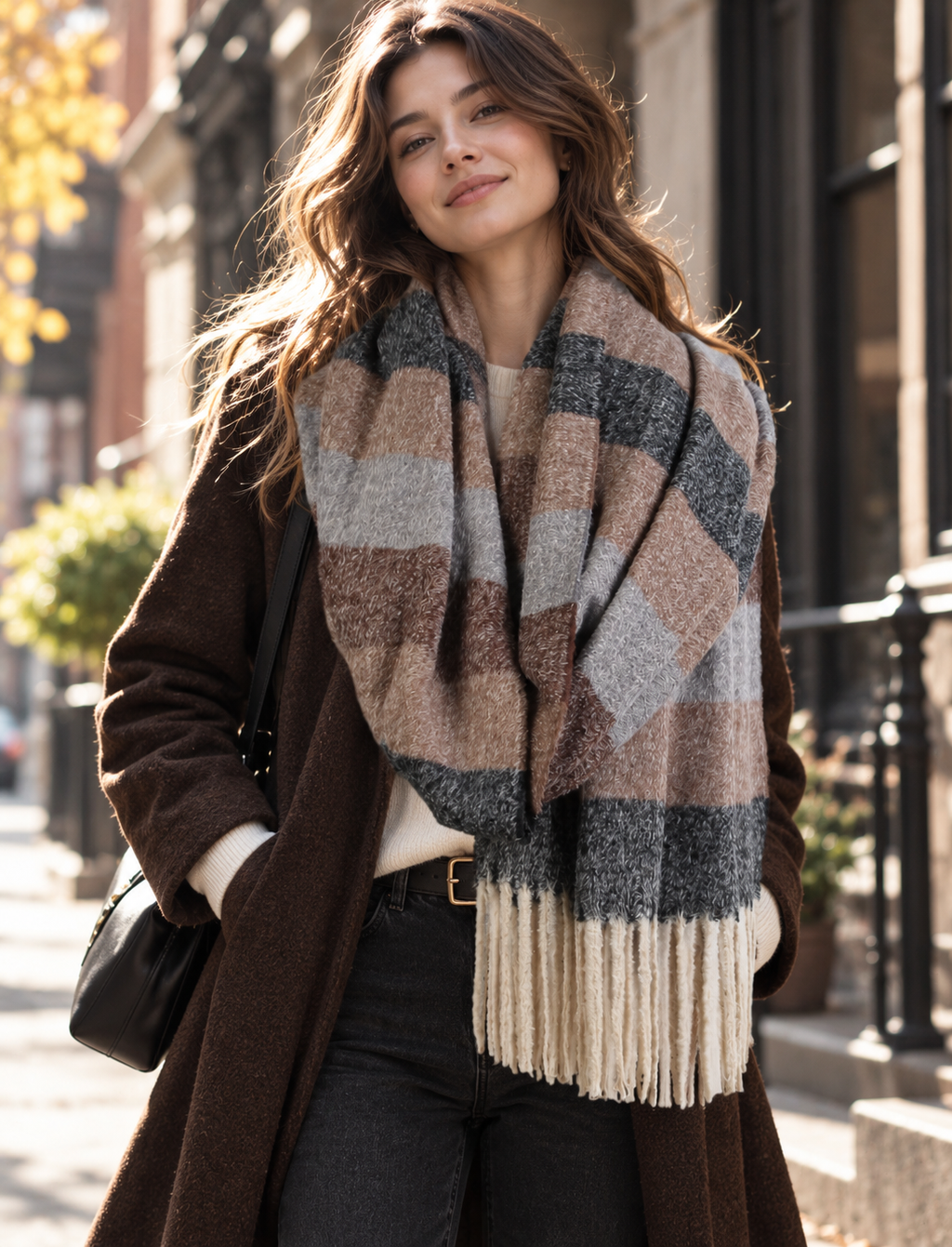 Cozy Oversized Plaid Fringe Scarf GAO-4370
