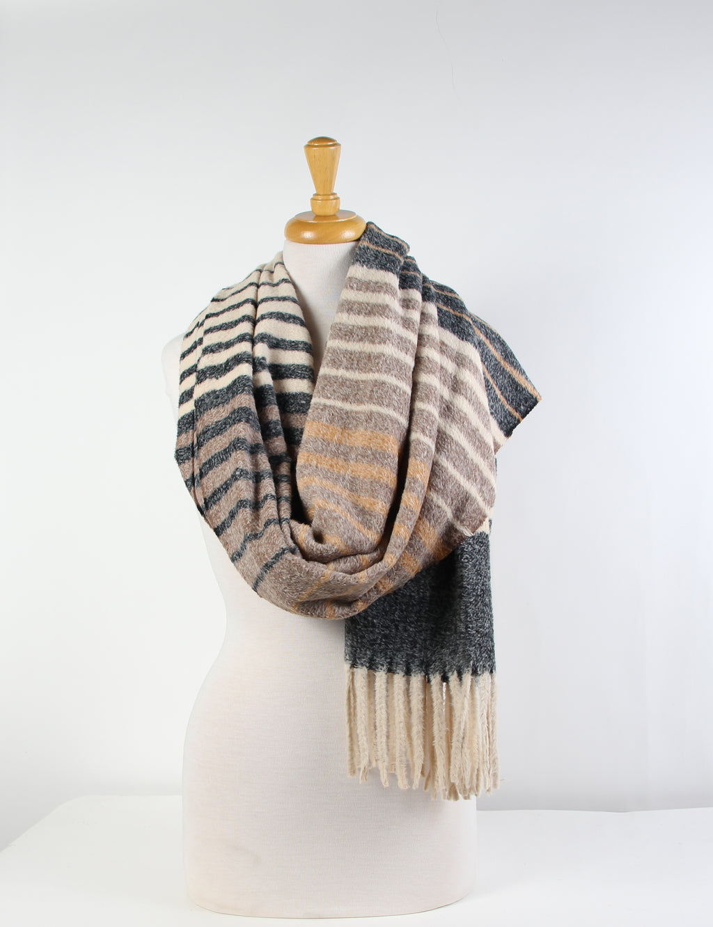 Cozy Oversized Striped Fringe Scarf  GAO-4371