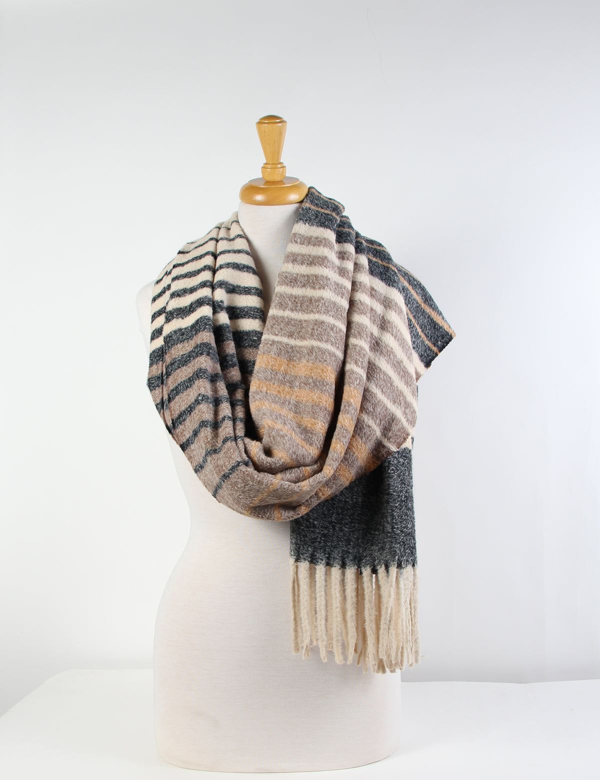 Cozy Oversized Striped Fringe Scarf  GAO-4371