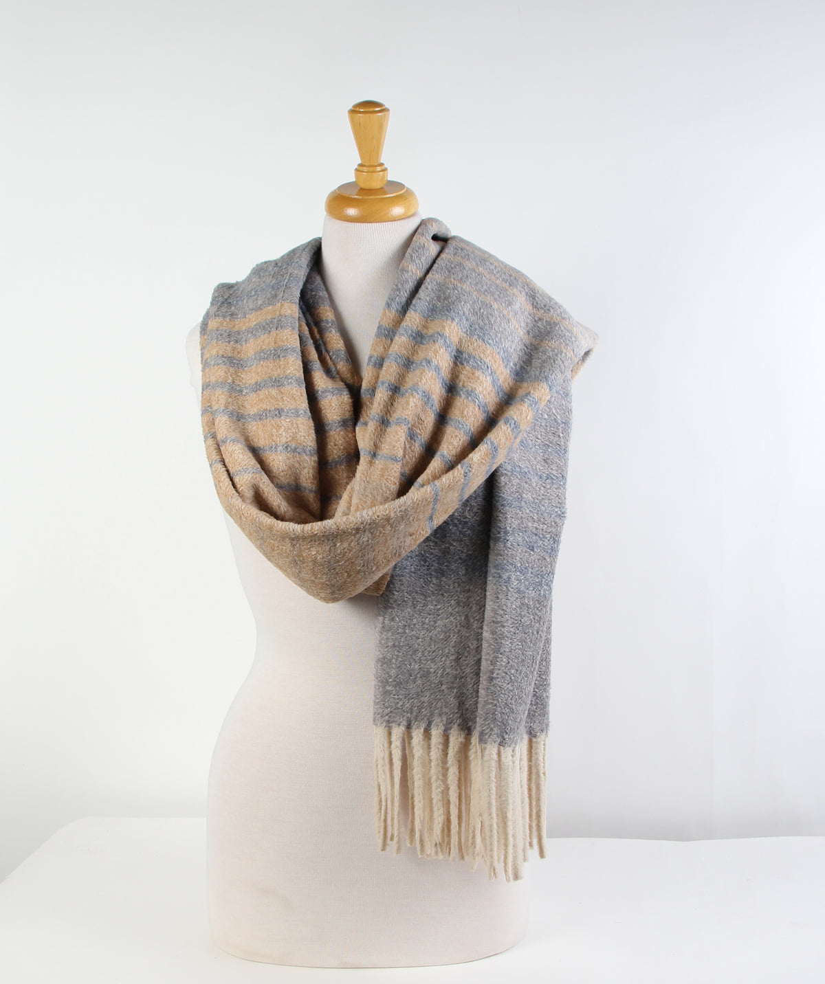 Cozy Oversized Striped Fringe Scarf  GAO-4371
