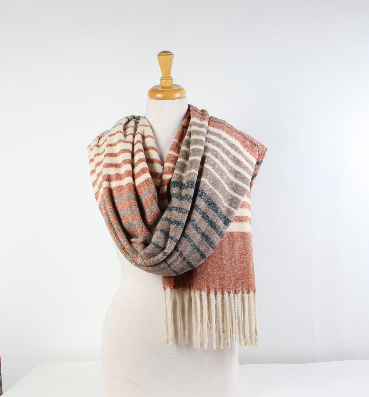 Cozy Oversized Striped Fringe Scarf  GAO-4371