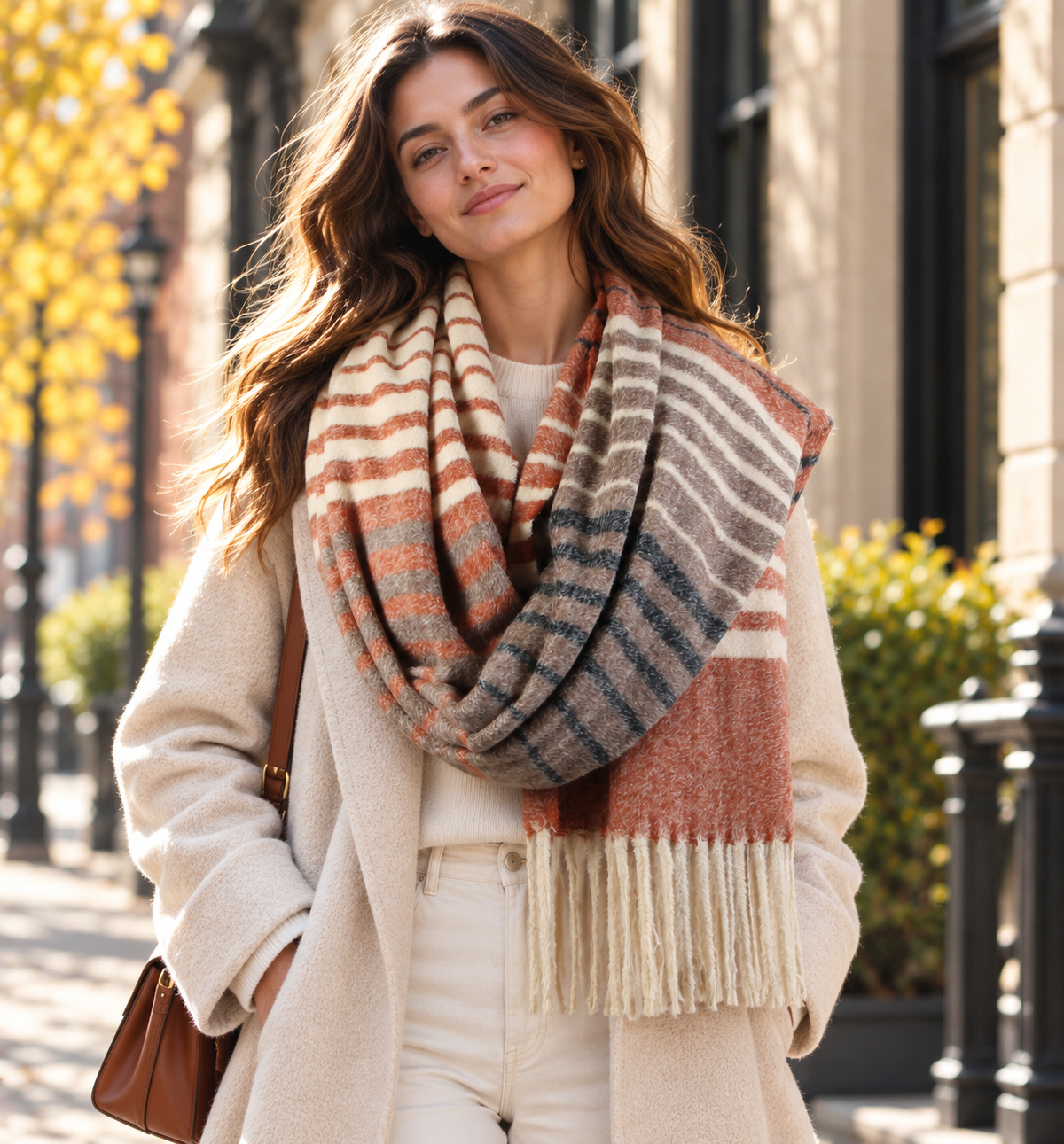 Cozy Oversized Striped Fringe Scarf  GAO-4371