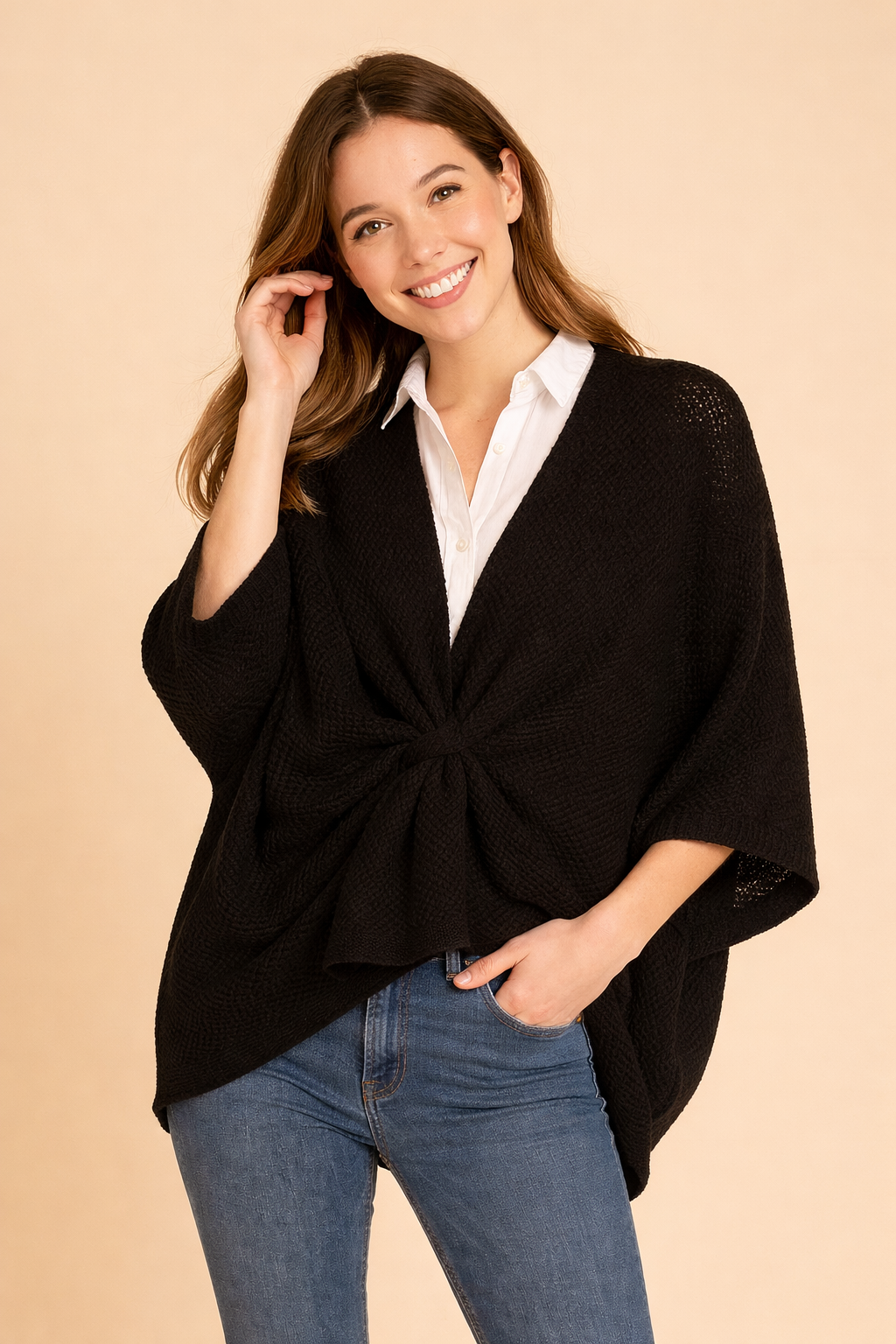 GAS-4335 Soft Knit Twist Poncho