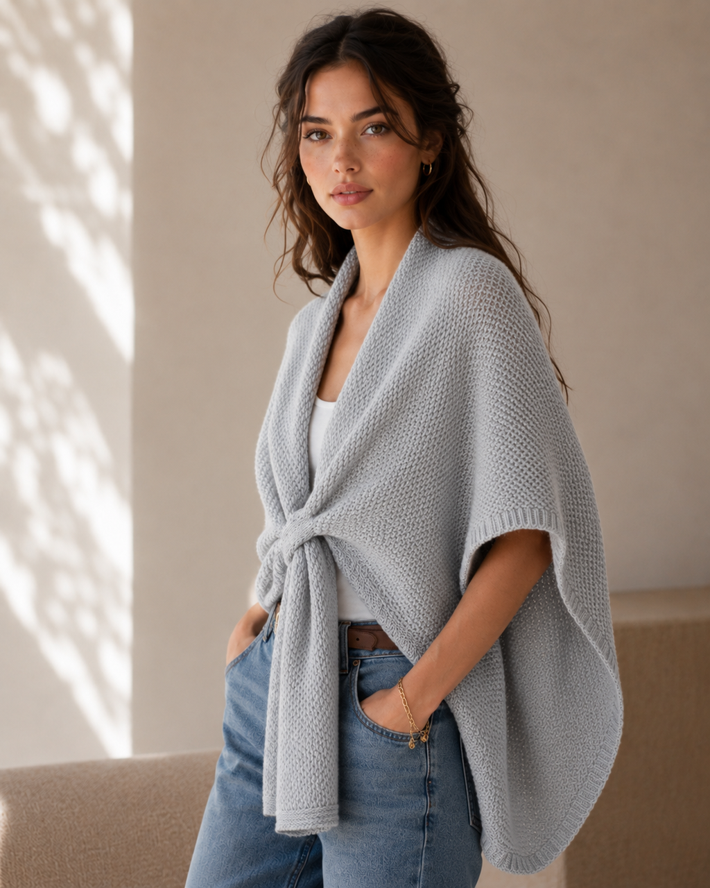GAS-4335 Soft Knit Twist Poncho