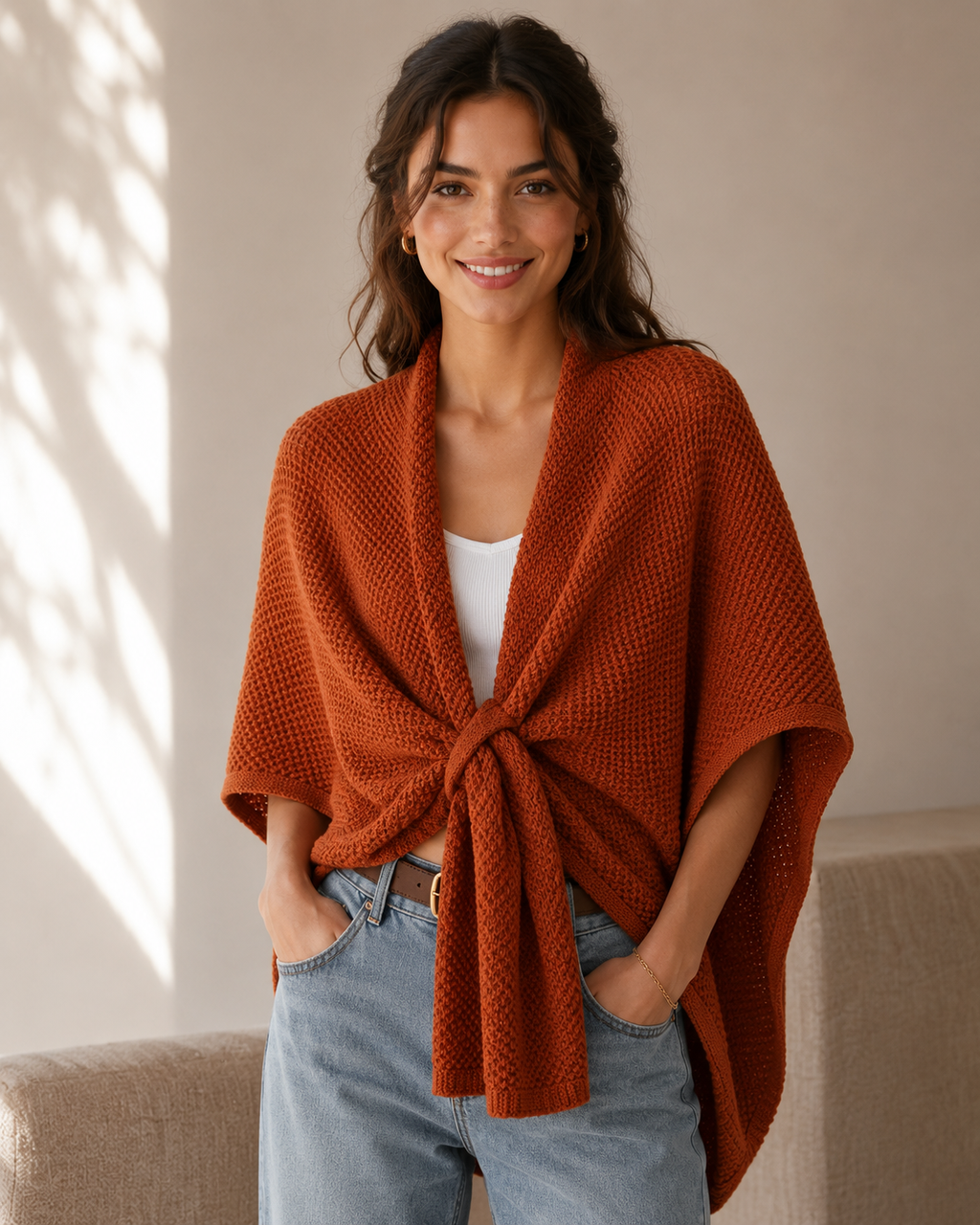 GAS-4335 Soft Knit Twist Poncho