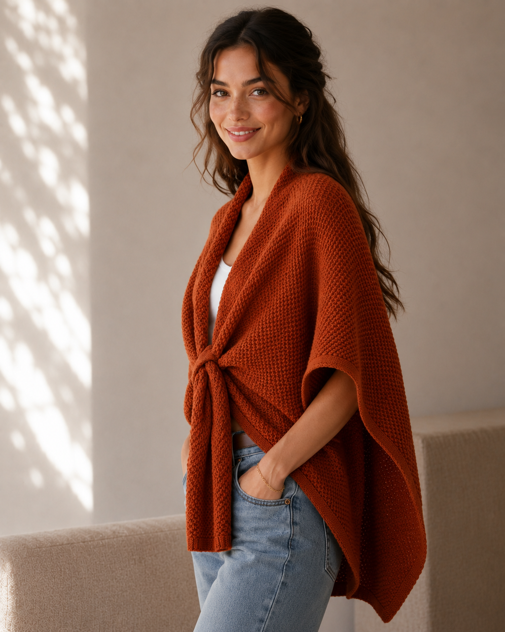 GAS-4335 Soft Knit Twist Poncho