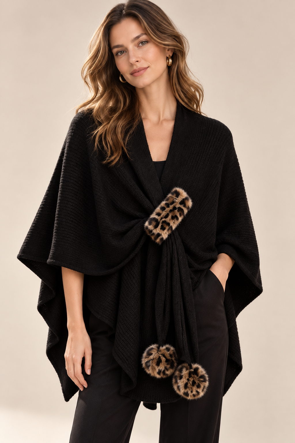 Leopard Pom Pom Shawl GAS-4350
