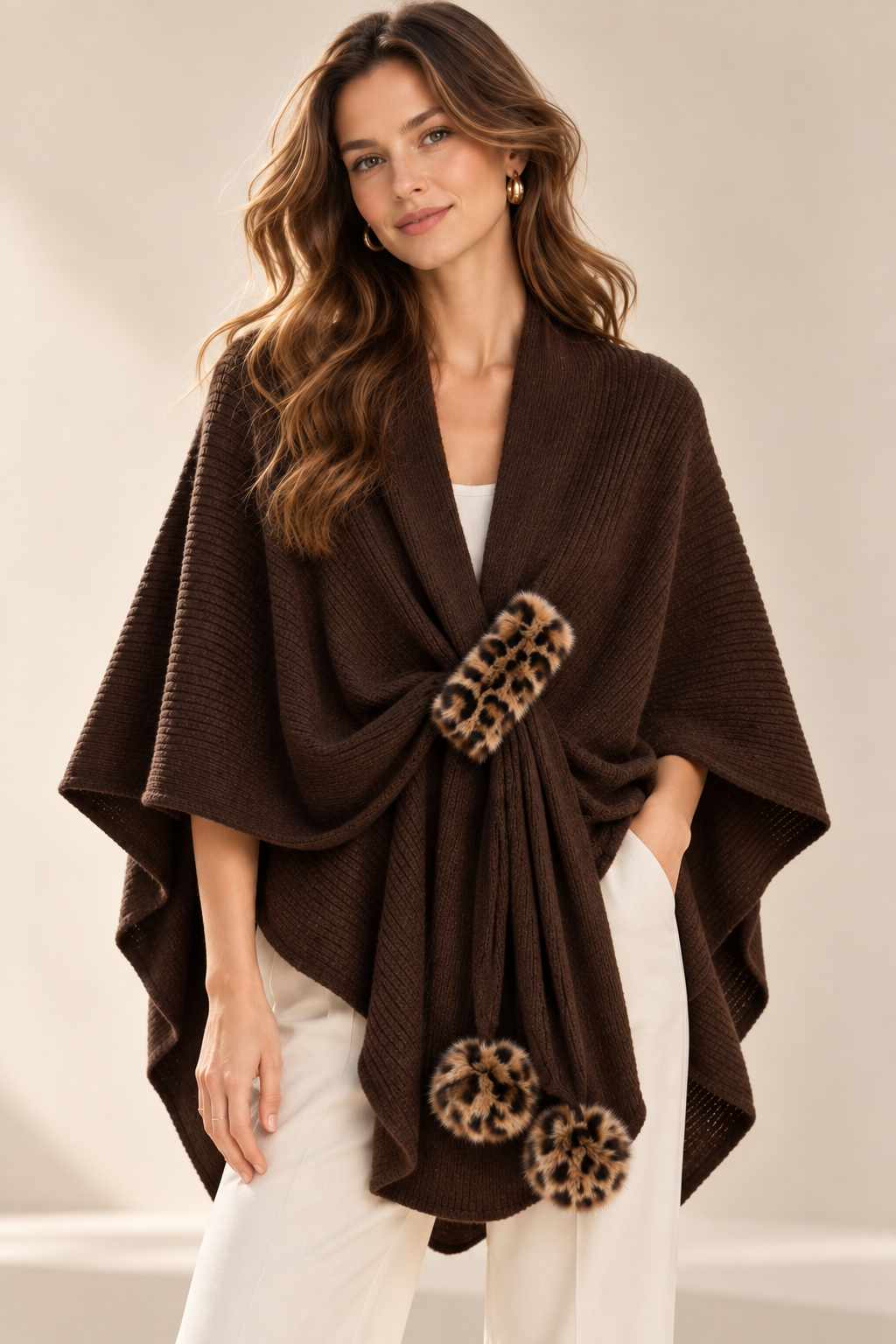 Leopard Pom Pom Shawl GAS-4350