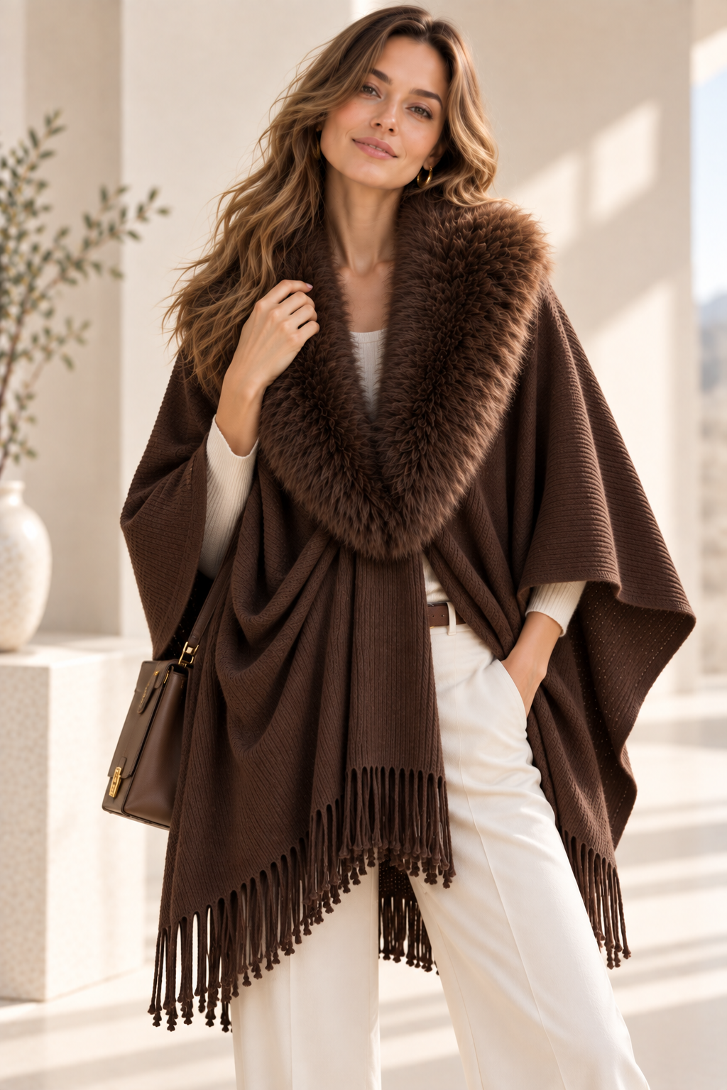 Faux Fur Collar Shawl GAS-4354