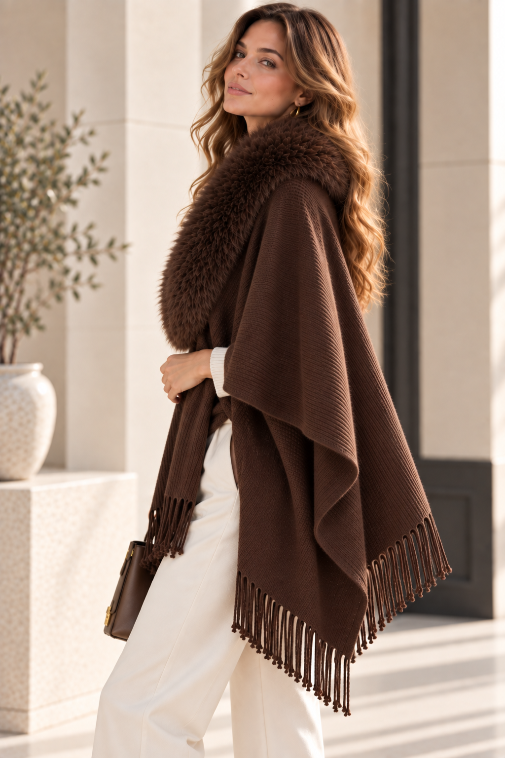 Faux Fur Collar Shawl GAS-4354
