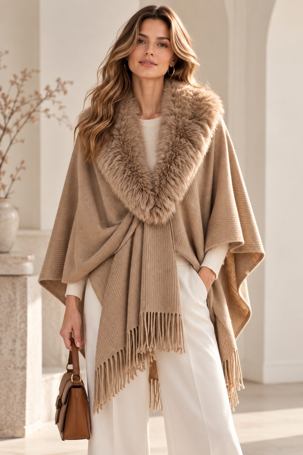 Faux Fur Collar Shawl GAS-4354