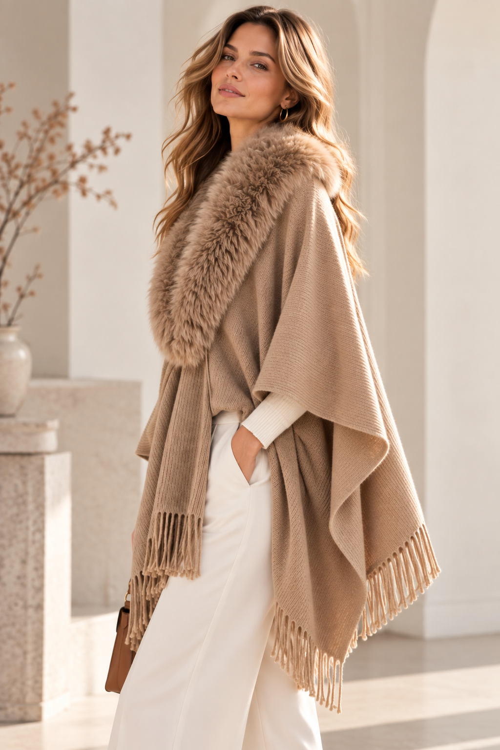 Faux Fur Collar Shawl GAS-4354