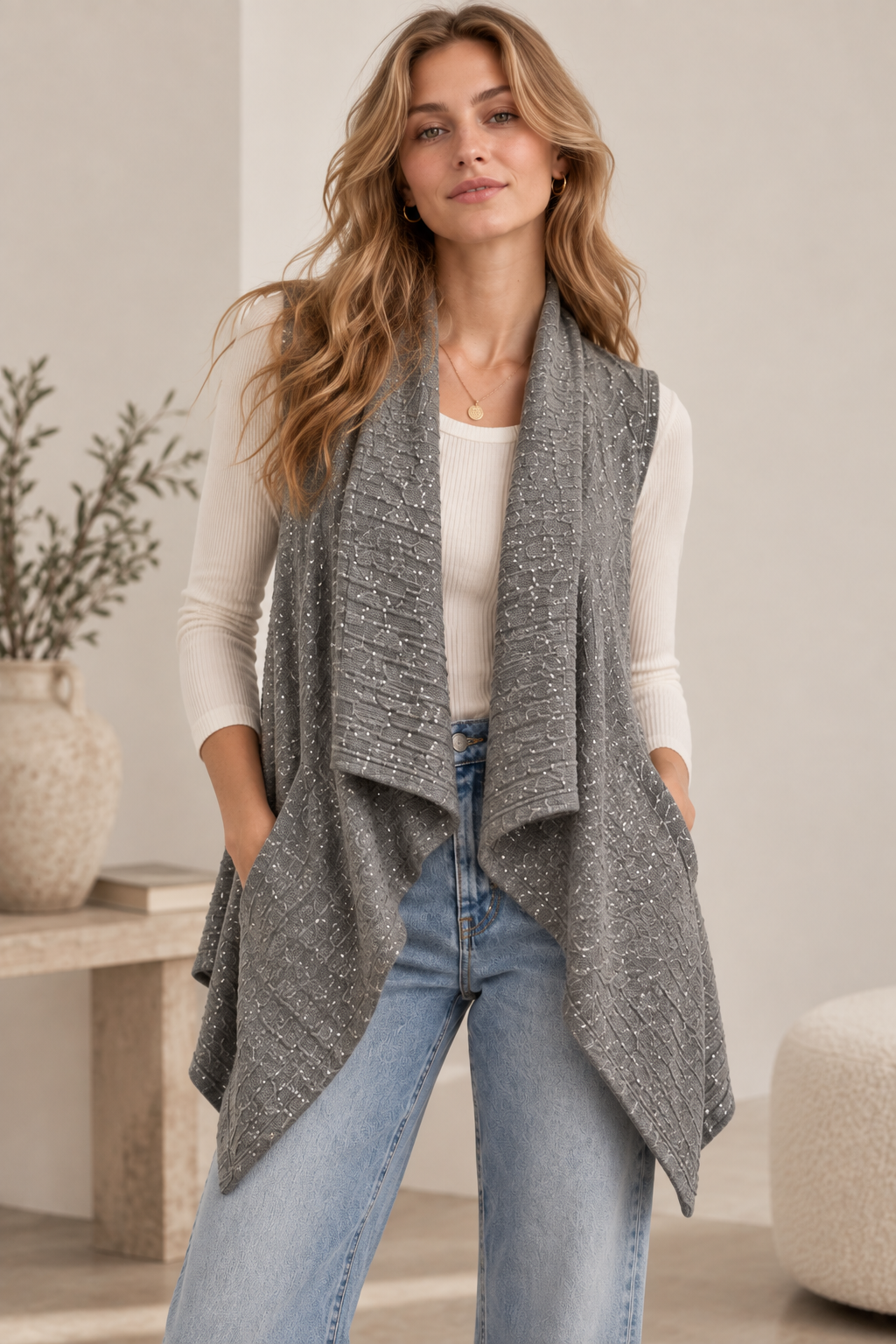 Sequin Knit Vest GAV-4353