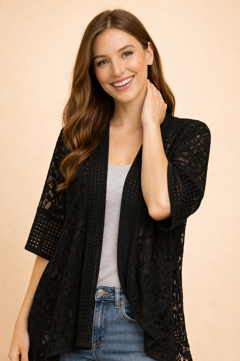 GPK-4337 Lace Knit Open Kimono