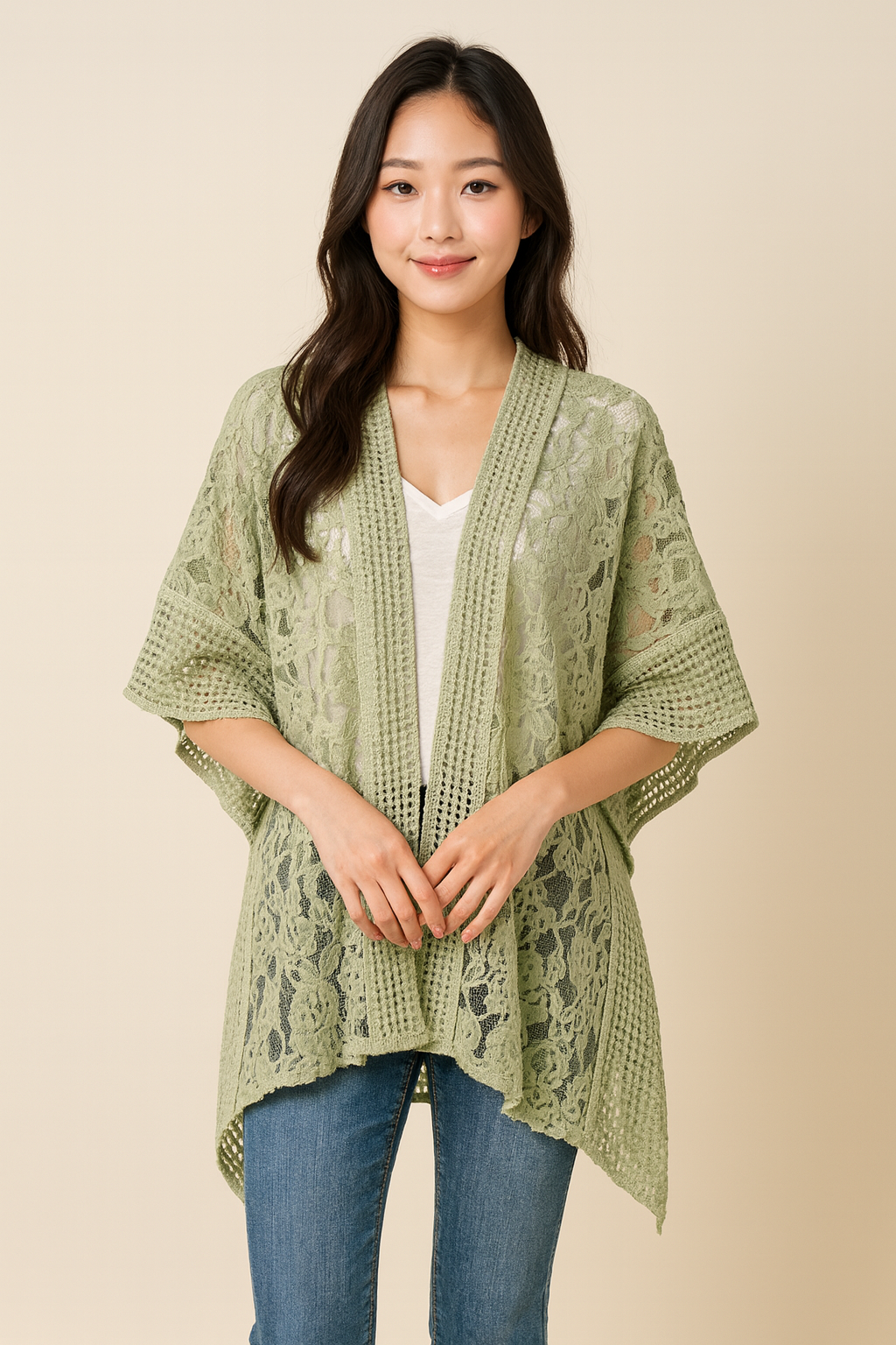 GPK-4337 Lace Knit Open Kimono