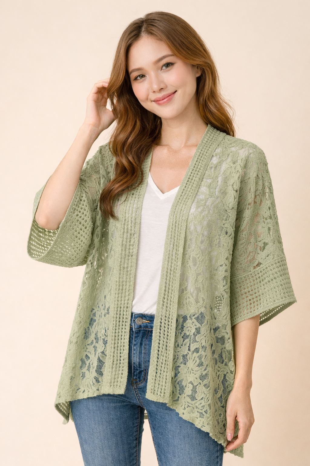 GPK-4337 Lace Knit Open Kimono