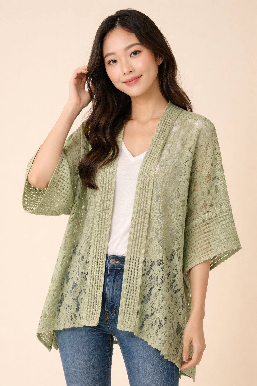 GPK-4337 Lace Knit Open Kimono
