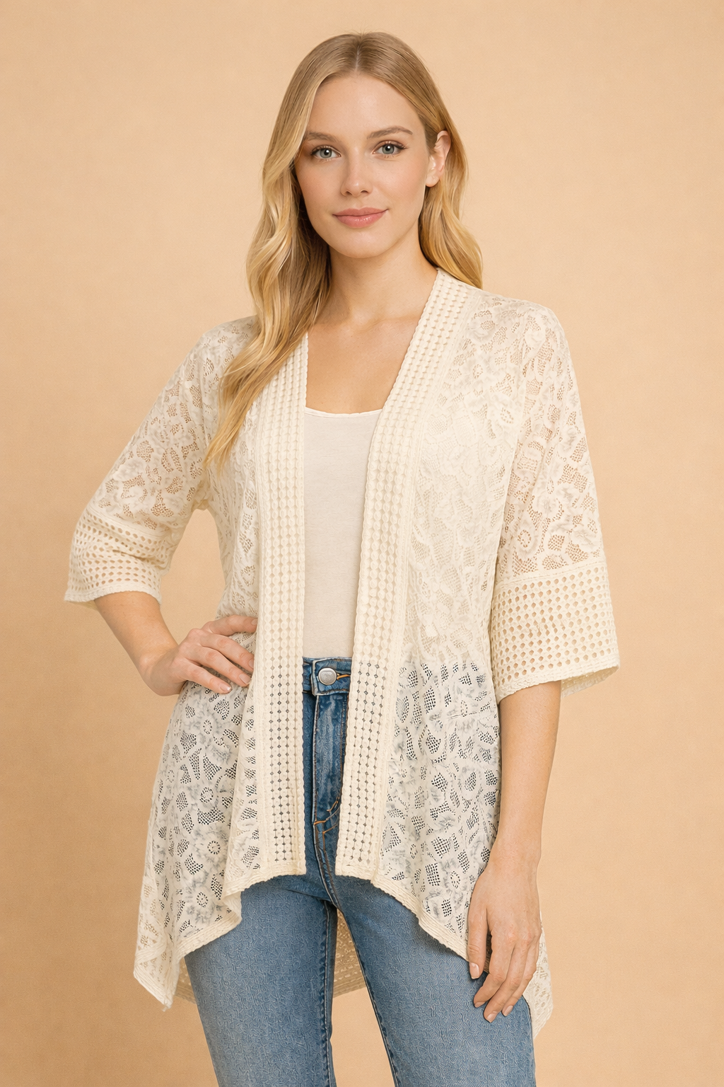 GPK-4337 Lace Knit Open Kimono