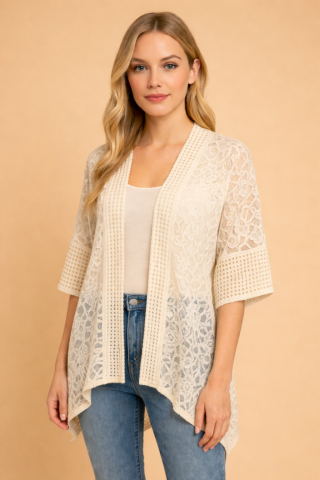 GPK-4337 Lace Knit Open Kimono