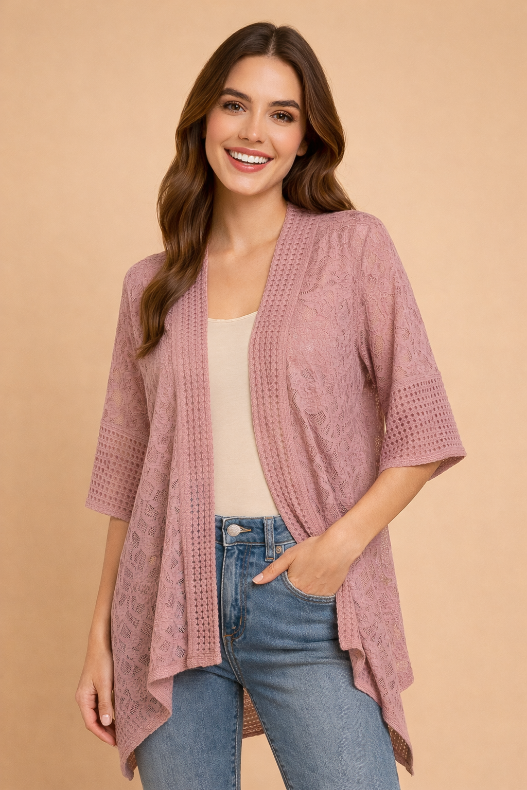 GPK-4337 Lace Knit Open Kimono