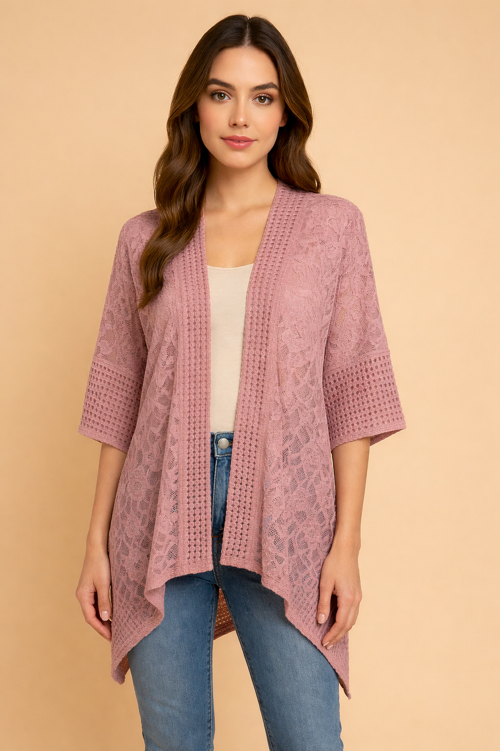 GPK-4337 Lace Knit Open Kimono